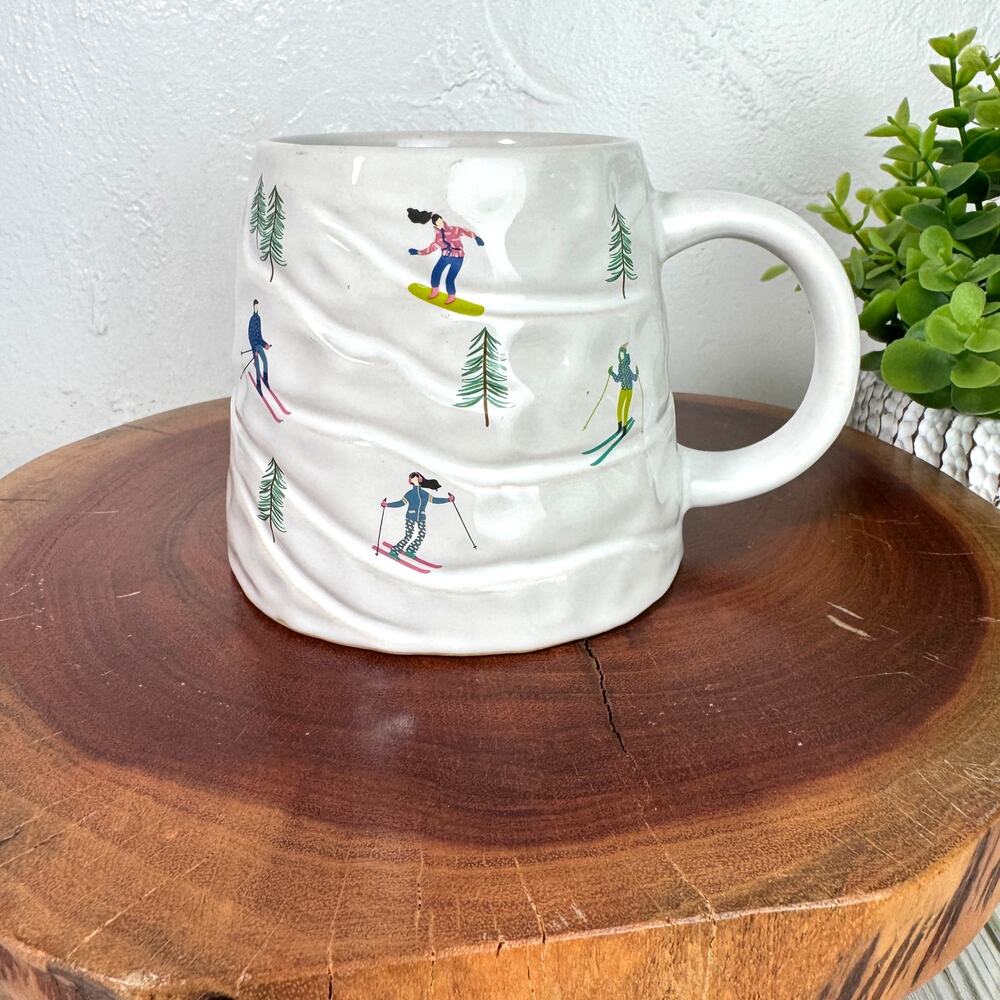 Festive Voice Ceramic Coffee Mug With Skiers Winter 12.8oz